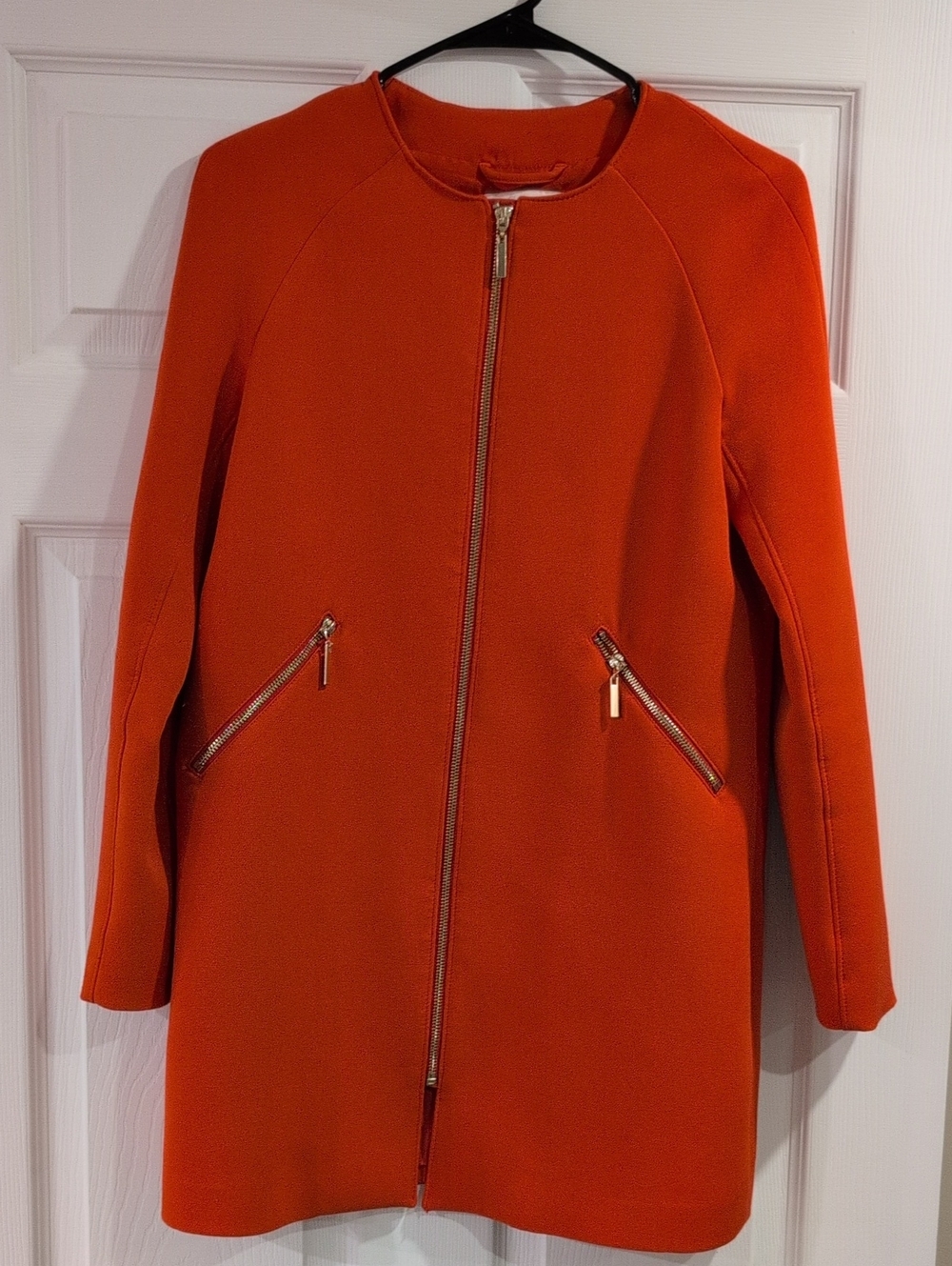 H&M Women's Longline Zip Coat in Coral/Bright Red/Orange